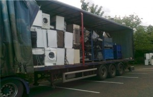 One of the nine articulated lorries that were filled with 40 tonnes of waste electrical items during free recycling in Co Donegal last month.