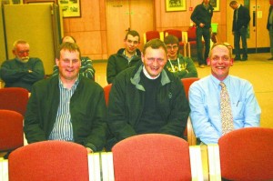 Jim Freeburn(right), Head of Beef and Sheep Development Branch, CAFRE, meeting up with friends, Ian Browne and Rodney Noble at Enniskillen Campus, where he addressed Fermanagh UFU on livestock production and management.