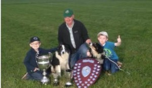 Sammy Long with Grandsons Sam (on the right) & Joe (on the left) & his Brace Dogs: Moss & Sam - who  finished in the Runner-Up spot. They will also represent Ireland in the Brace Section at the International in Scotland in September.